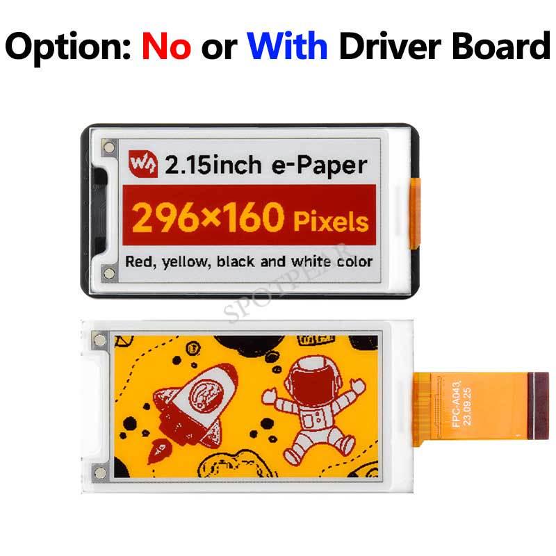 Raspberry Pi 2.15" e-Paper Display: Red, Yellow, Black & White, 296×160, Compatible with Arduino.