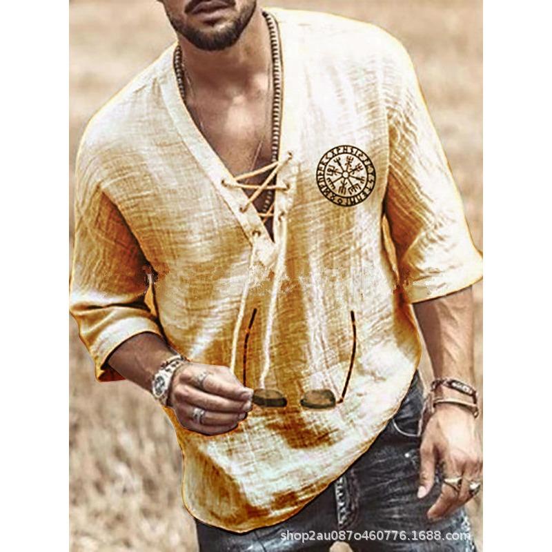 

QICED Spring Summer Printed Men s 1/2 Sleeves Sleeve T-Shirt Shirt XXL жовтий
