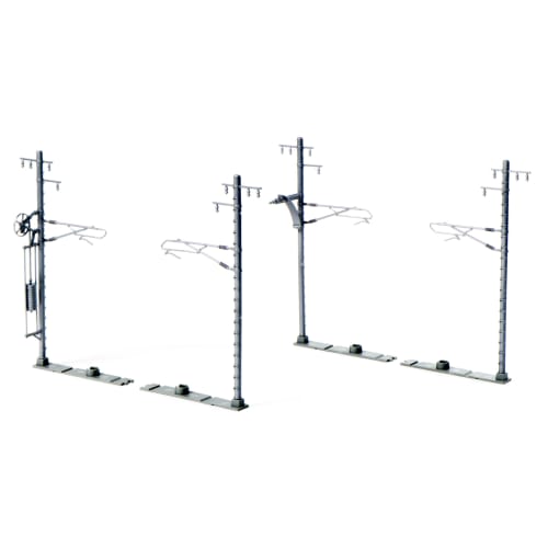 KATO N Gauge Single-Track Wide Overhead Line Pole, Silver, Pack of 20, 23-066-2, Model Railroad Supplies