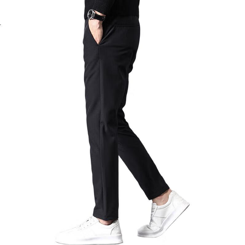 PLAYBOY Casual Pants for Men, Spring And Summer Trousers, Business Slim-Fit Trendy Elastic Long Pants, Black, Size 29