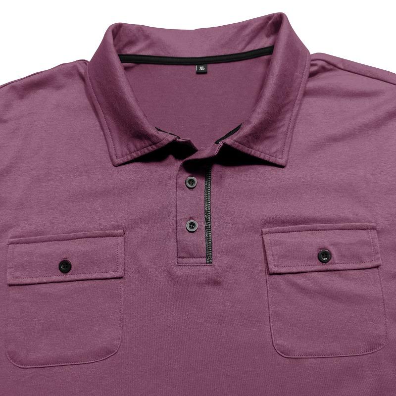 Men Long Sleeve Pocket Lapel Collar Casual Polo Shirt Outdoor Leisure Mens Top