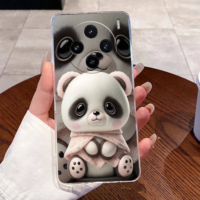 Case For Vivo X100 Transparent TPU Soft Cover For Vivo X100 Pro/X100s Pro Cute Little Panda Pattern Shockproof Couple Shell