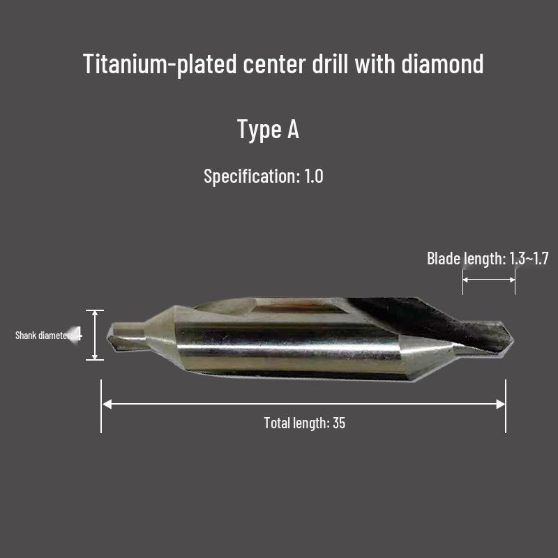 Cobalt-Coated Titanium Spiral Center Drill, Extended High-Speed Steel, Type A & B, Fully Ground Stainless Steel Locating Point