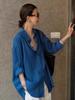 Premium Blue Cotton Linen Sun Protection Long-Sleeve Cardigan Shirt