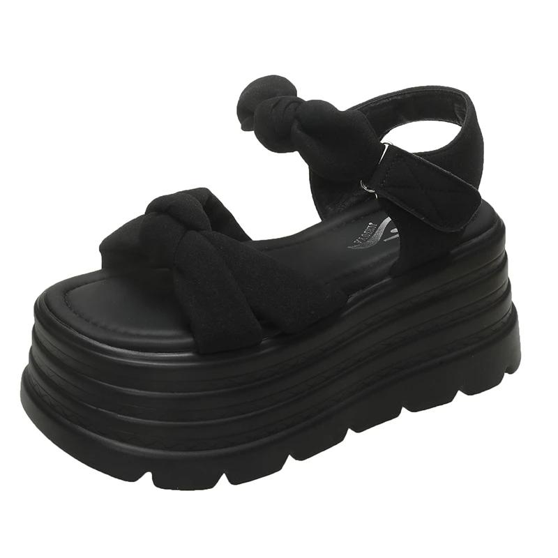 Fashion 8CM High Platform Sandals Women New Summer Breathable High Heels Ladies Butterfly-knot Sneakers Wedges Chunky Slippers Sandalias