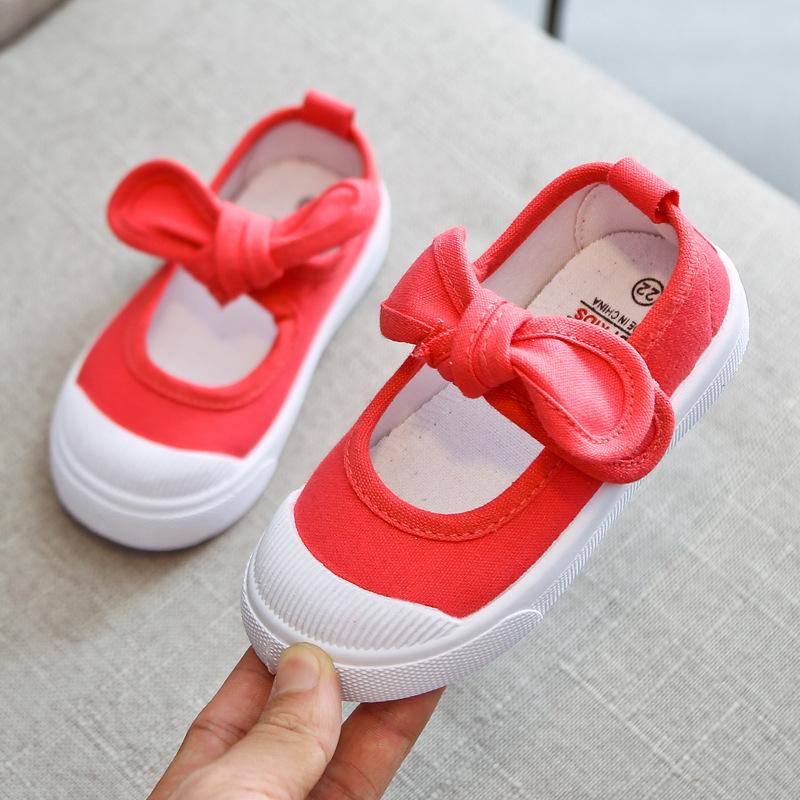 Korean Style Girls' Princess Canvas Velcro Shoes - Soft Sole for Spring & Autumn