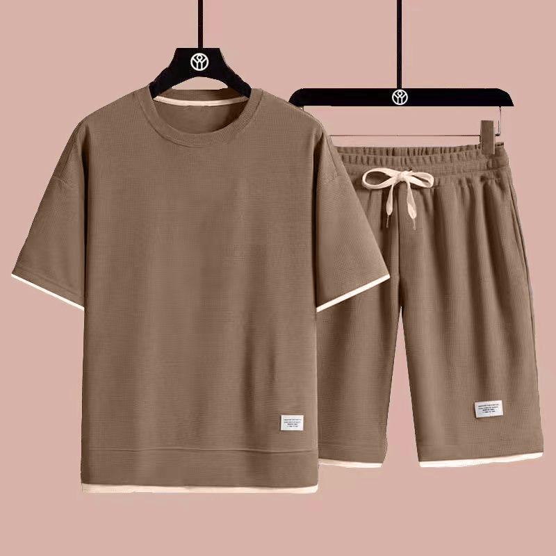 Trendy Summer Waffle T-Shirt & Shorts Set - Youthful, Handsome Sportswear