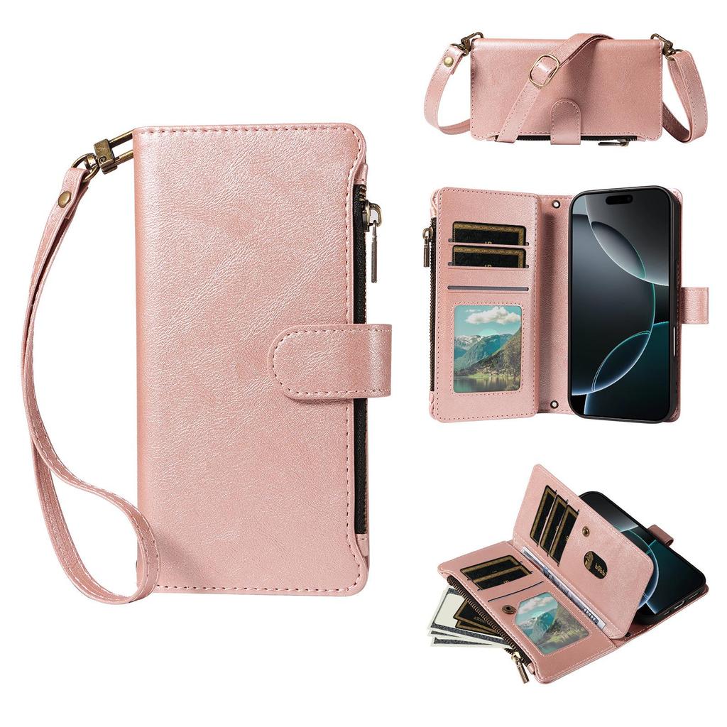 iPhone 18 PRO MAX Leather Grain Case with 9-Card Zipper Wallet Style, Apple 17E Protective Cover KT