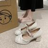 White Light Mouth Retro Gentle Mary Jane Single Shoes Women's Design Sense Niche Middle Heel Bridesmaid Dress High Heels