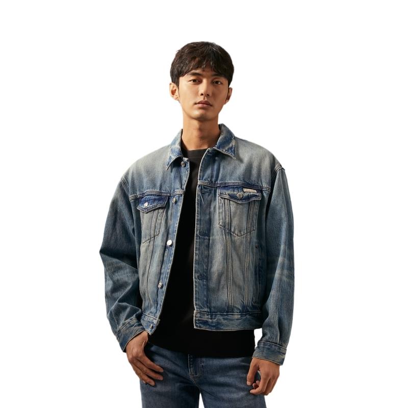 Calvin Klein American Style Retro Classic Studded Button Pure Cotton Denim Jacket Men Jackets Light-Blue 40EM799