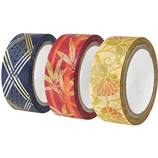 Kamiiuso Sansho Japan-made masking tape washi kimono beauty 3 rolls (Aoi Bamboo Diagonal Check) set width 15mm 7m roll GR-0522