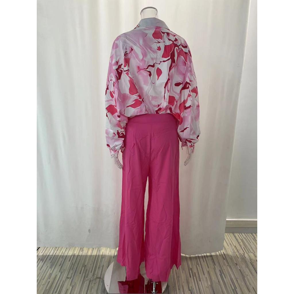 Damtryckt skjorta Temperament Elegant Vida benbyxor Mode Casual Kostym