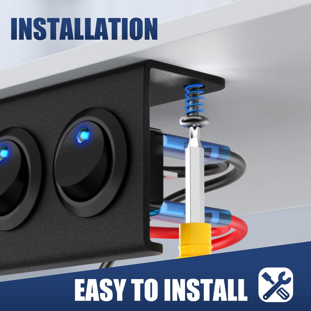 DaierTek 12V Boat Switch Panel 12V Rocker 6 Gang Toggle Switch Panel 20A SPST ON/Off Blue Led Switch for RV Car Truck Marine