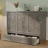 Queen Murphy Bed Cabinet Charging Station and Geometrical Panel, Pine Wood Hideaway Bed Frame Large 3-Compartment Drawer, 2-in-