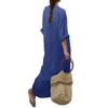 Women V Neck Linen Maxi Kaftan Dress 3/4 Roll Sleeve Loose Oversized Solid Color Casual Beach Vacation Long Tunic Dress