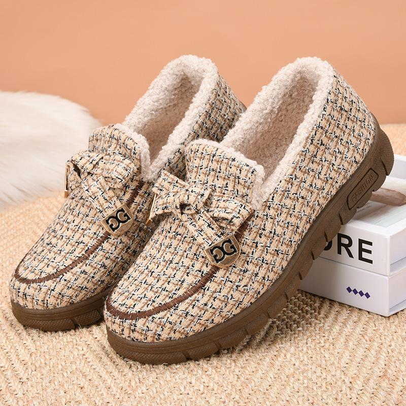 Damen Winter Fleece Pelzfutter Slipper Schuhe Outdoor Rutschfest Low Top Flache Plattform Warme Schuhe