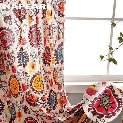 1 PZ Tenda in cotone e lino stampato Stile bohemien 40% Tende per finestre semi oscuranti con nappe per soggiorno camera da letto Decorazioni per la casa
