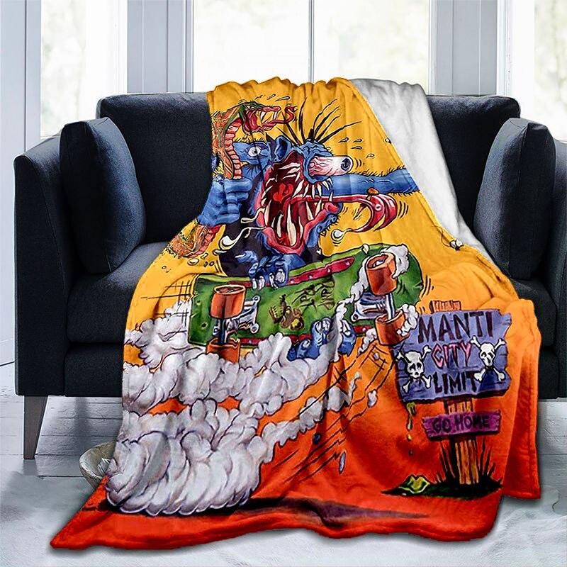Rat Fink Fashion Throw Blanket Modified Car Culture Funny Accessories for Motorcycle Club Garage Man Cave Home Living Room Decor