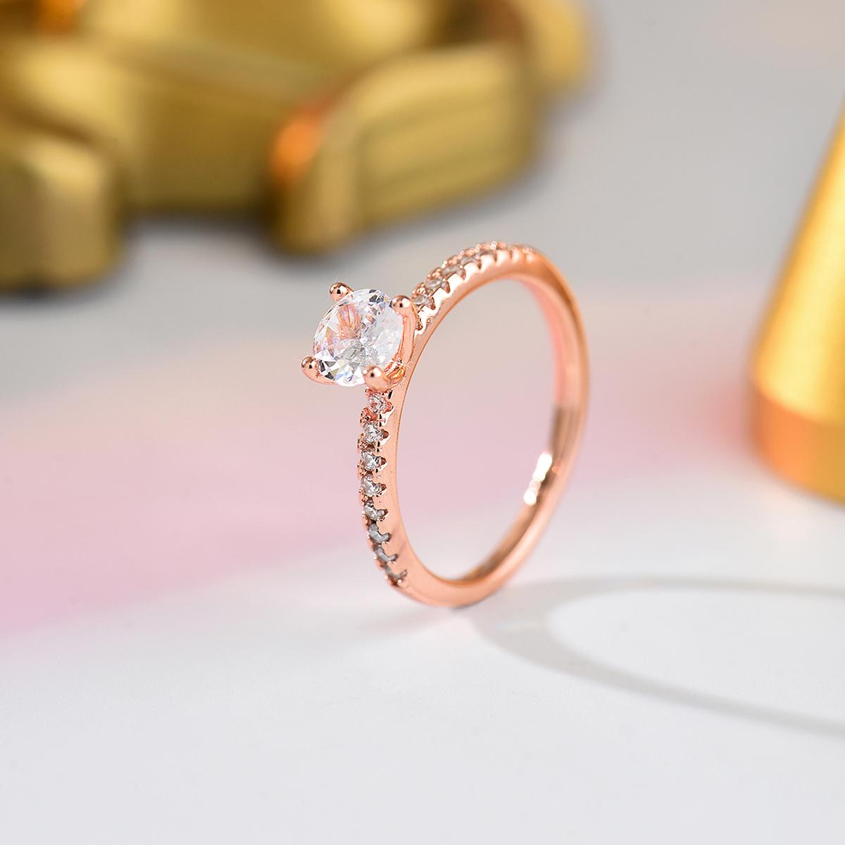 

Elegant Solitaire Ring Round CZ Pave Band Engagement Jewelry For Women Formal & Date Night Wear