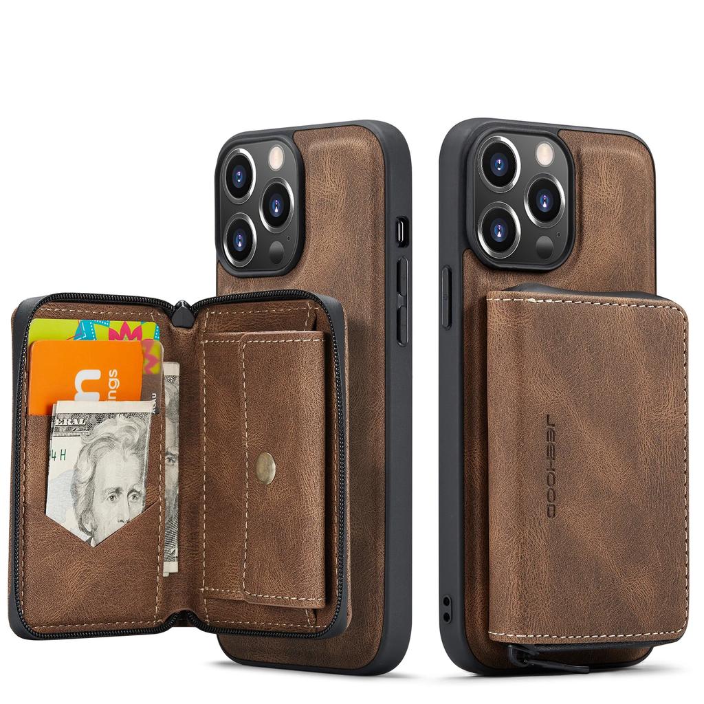 Retro odnímatelné kožené pouzdro pro IPhone 16 Pro Max 15 14 Plus 13 12 11 SE 2025 XS XR Peněženka Slot na karty Zipová kapsička Zadní kryt