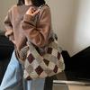 Color Block Tote Bag Women Print Plaid Shoulder Bag