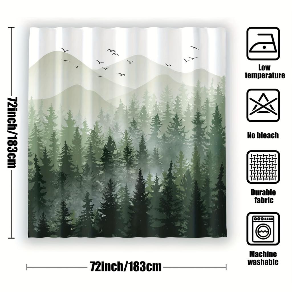 1pc Green Mist Forest Shower Curtain - Waterproof, Modern Minimalist Bath Decor, Bathtub Partition, Bathroom Accessories