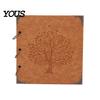 Tree of Life Embossed Cover DIY Scrapbook Album, Faux Leather Black Card Photo Album with Metal Corner Guard Ring Binding, Memory Book for Journaling,