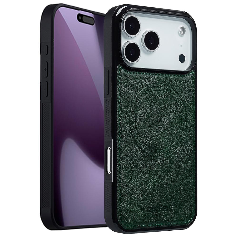 

LC.IMEEKE For iPhone 17 Pro Magnetic Case Compatible with MagSafe Leather+TPU Back Cover Green