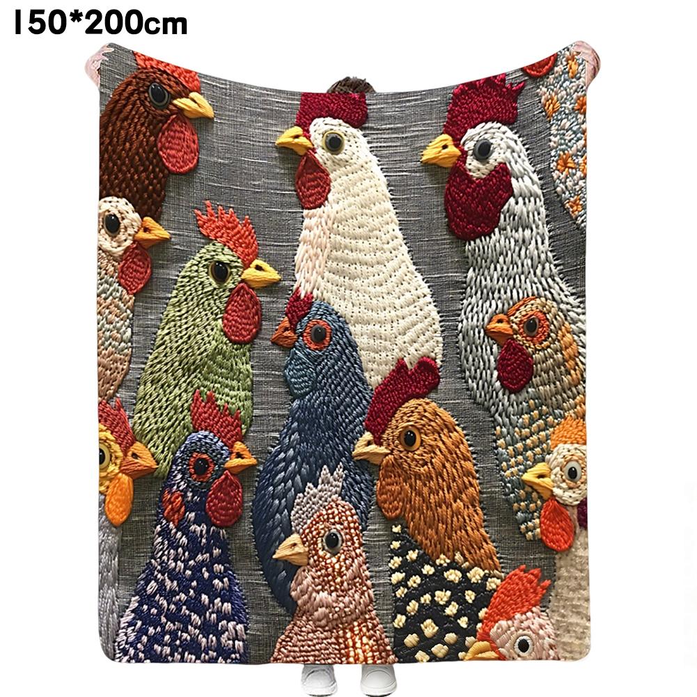 Vintage Rooster Fleece Blanket Soft Flannel Throw with Rooster All-Season Cozy Blanket Fun Chicken Head Pattern Plush Blanket