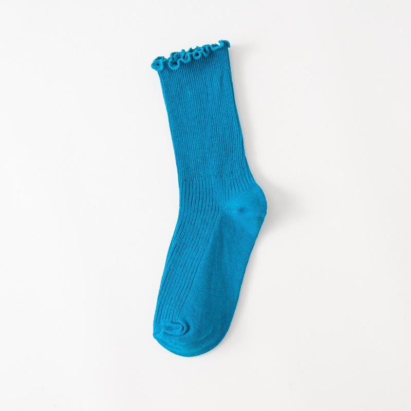 Ladies Spring and Autumn Solid Color All Build College Style Draw A Wooden Ear Side In The Tube Cotton Socks