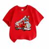 Kids Boys Girls Crew Neck Short Sleeve T-Shirt, 100% Cotton Casual Cute Cartoon Fire Truck Printed Soft Breathable Tee Top for Children Daily Wear