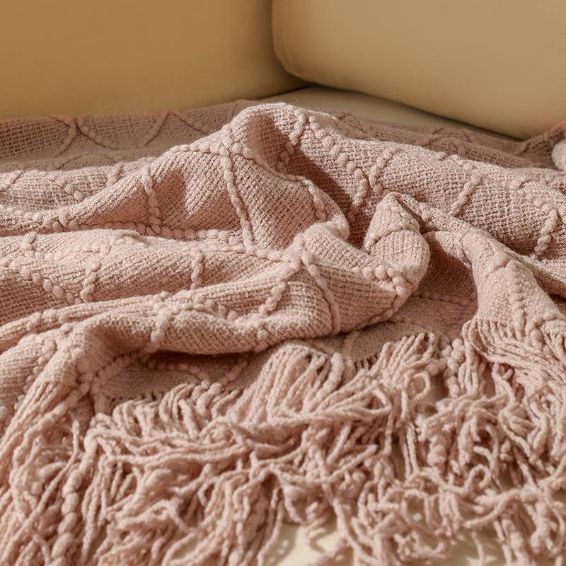 Tassel Lightweight Knitted Blanket for Sofa, Air Conditioning, Summer Naps, and Bay Windows