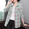 Women's Casual Green Pink Plaid Long Sleeve Button Down Shirt