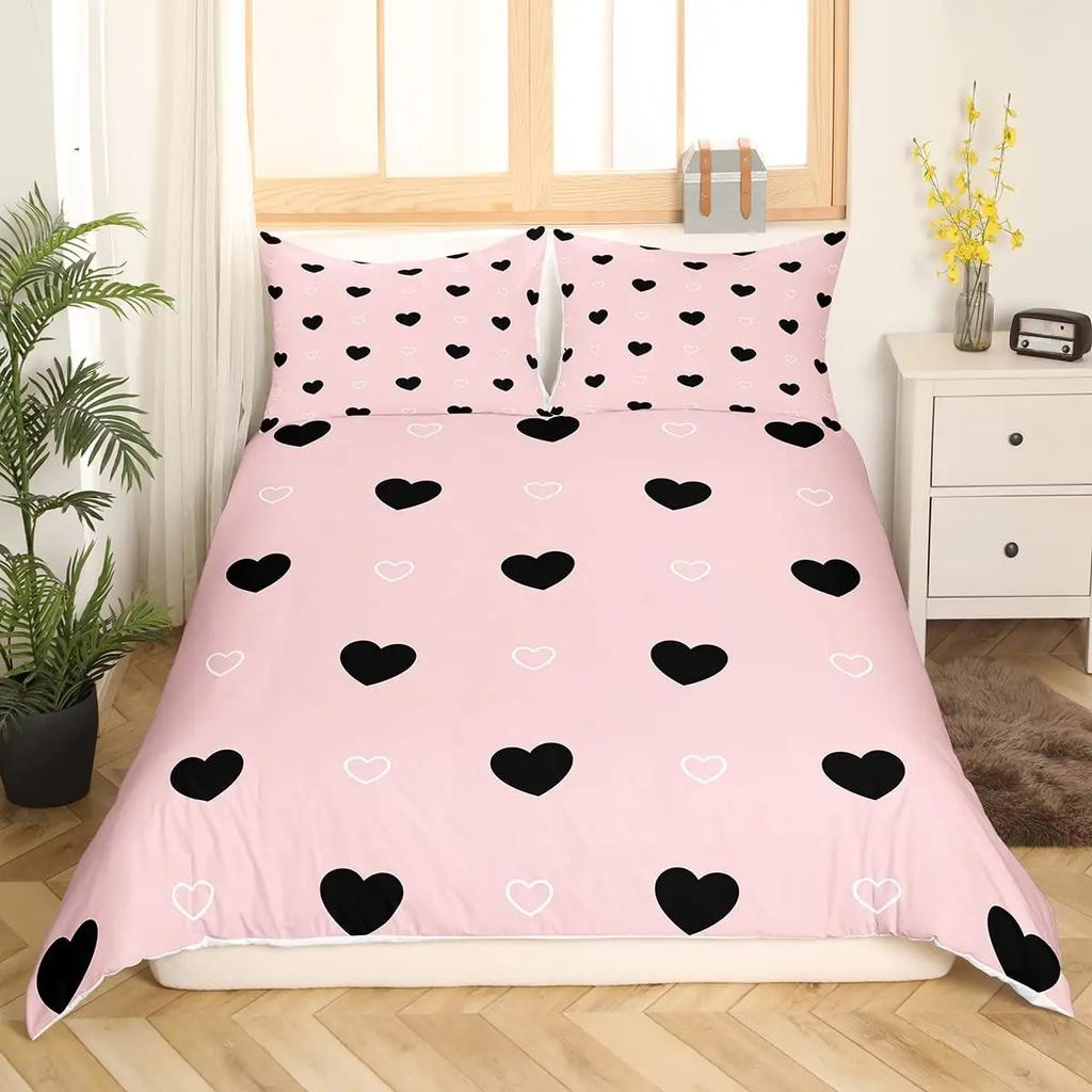 Love Heart Pattern Duvet Cover for Girls Women Pink Romantic Theme Bedding Set Room Decor,Valentine's Day Soft Comforter Cover