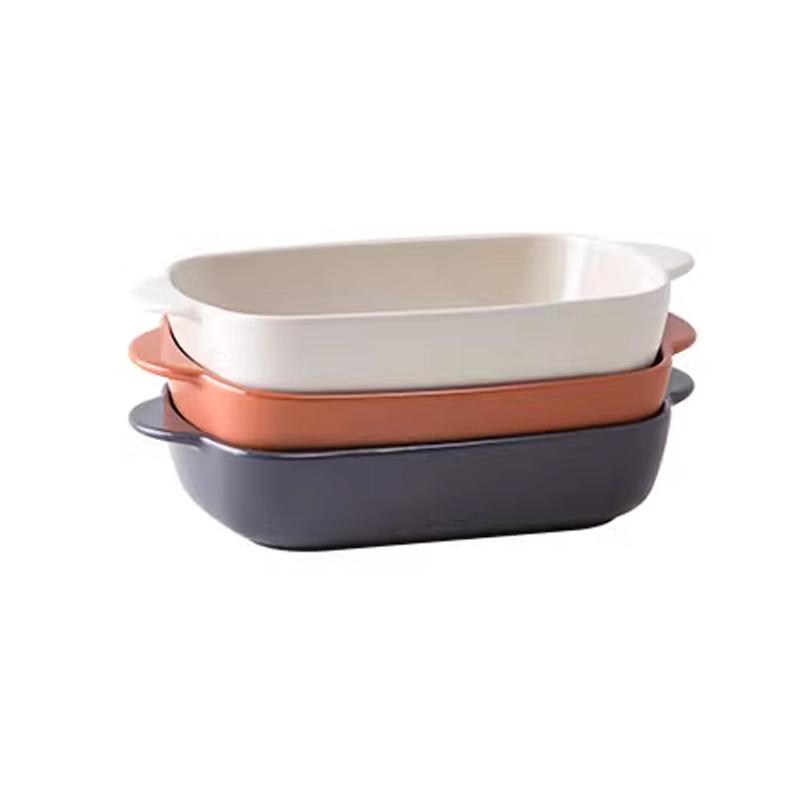 Household Ceramic Baking Plate Rectangular Oven Microwave Oven Special Cheese Baking Rice Plate Household Ears Baking Bowl