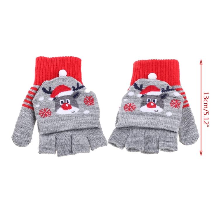 Soft Winter Gloves Warm Mitten Flip Half&Full Finger Christmas Convertible Glove