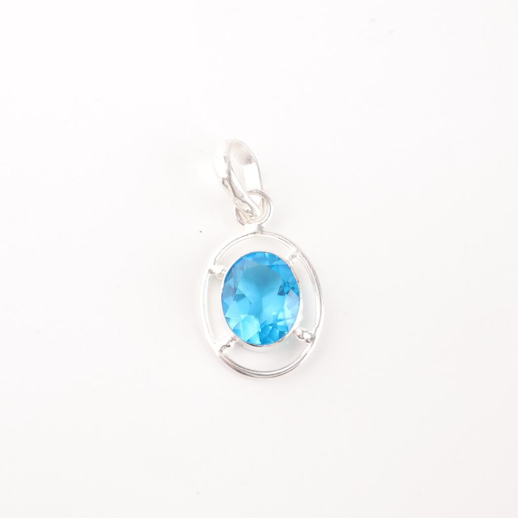 Handmade 925 Sterling Silver Swiss Blue Topaz Necklace Pendant Women’s Jewelry PP-6-1