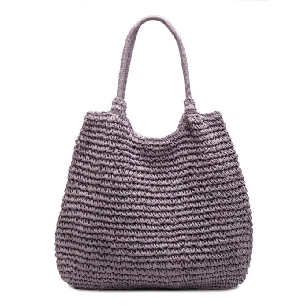 

Bohemian Straw Shoulder Bag Breathable Summer Beach Bag Leisure Weave Tote Bag Women фіолетовий