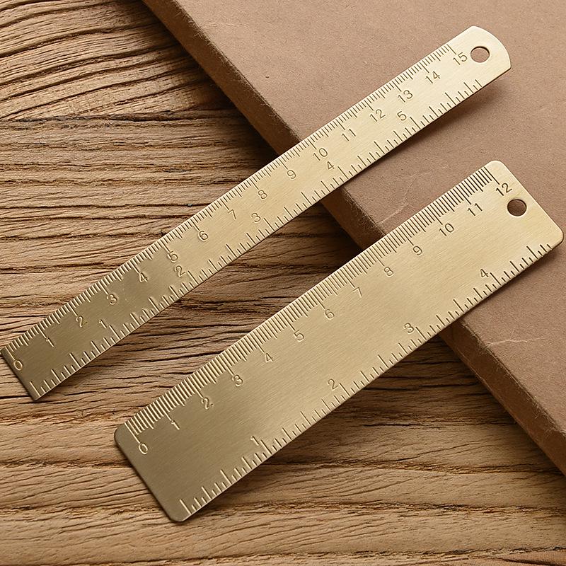 15cm/12cm Brass Ruler Set: Vintage Bookmark & Stationery Tool for Office and Students