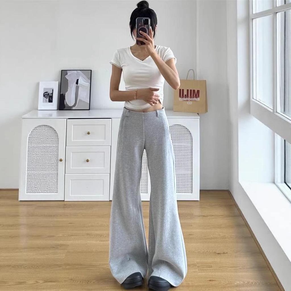 Gray Women's Micro-Flare Sweatpants, 2026 Spring Collection: Wide-Leg, Plus Velvet, Petite & Thick, Casual Sports Pants