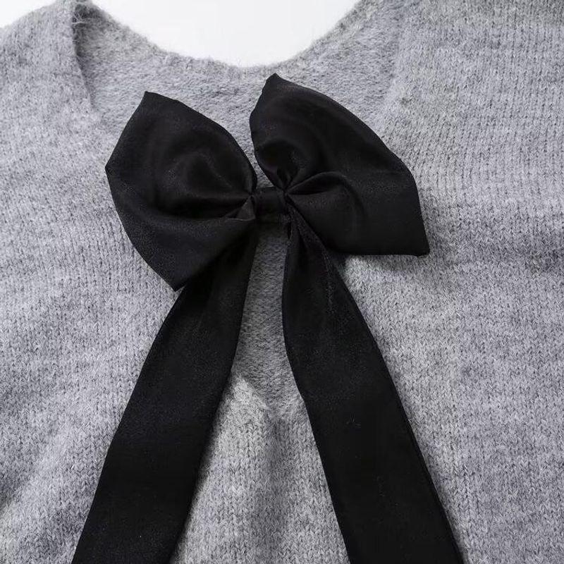 Kaslead New Arrival Women's Fashion Style Stylish Simple and Versatile Knitting Back Bowknot Decoration Pullover