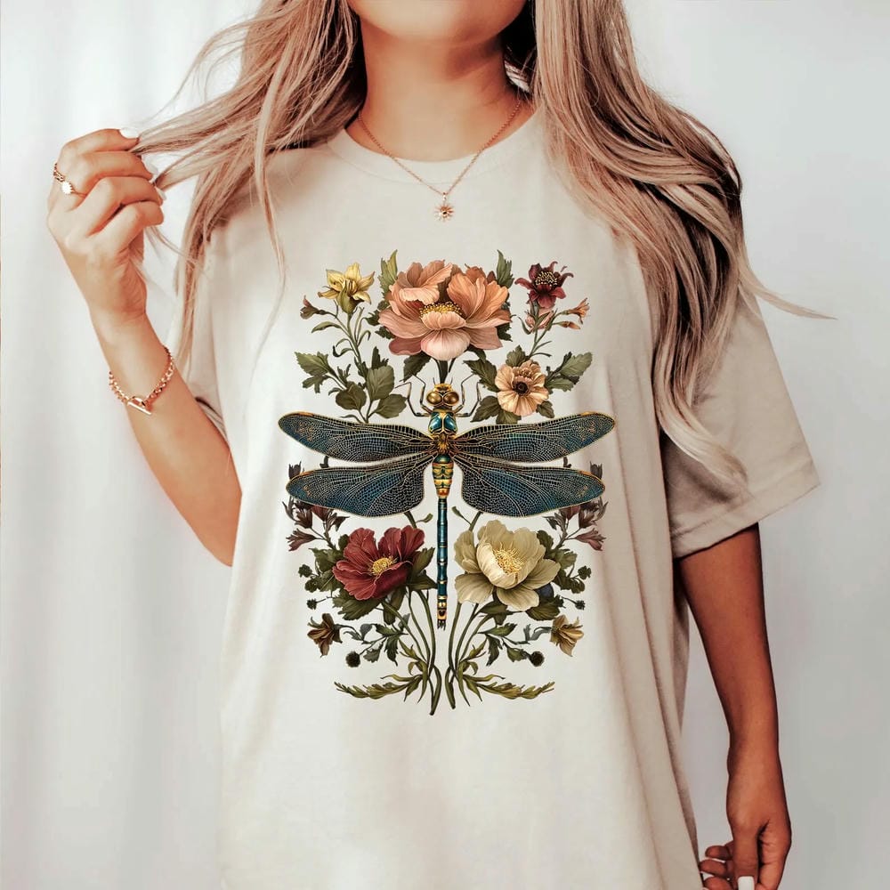 Boho Floral Cottagecore Botanical Print Shirt Vintage Gift for Nature Lover Dark Acedemia Unisex Y2K Cotton TShirt Streetwear