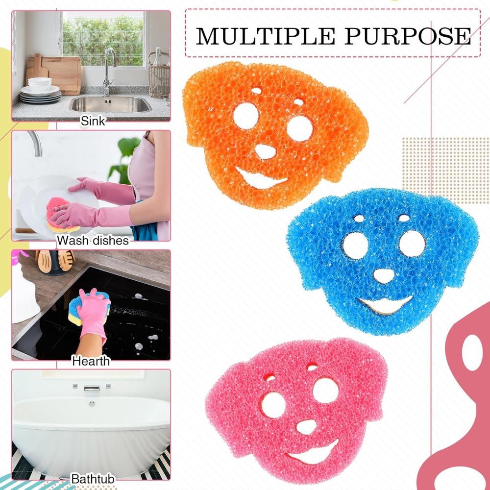 6pcs Dog Dual Sided Scrub Sponge Cleaning Sponges Cute Temperature Sensitive Dish Sponges Non Scratch Household Multi Use Sponges Scrubber