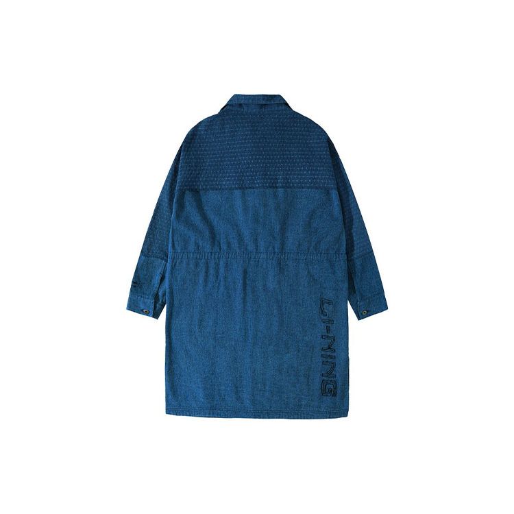 Li Ning Wade Series Washed Denim Long Sleeve Mid-Length Lapel Jacket Men Jacket Blue AJDR451-1