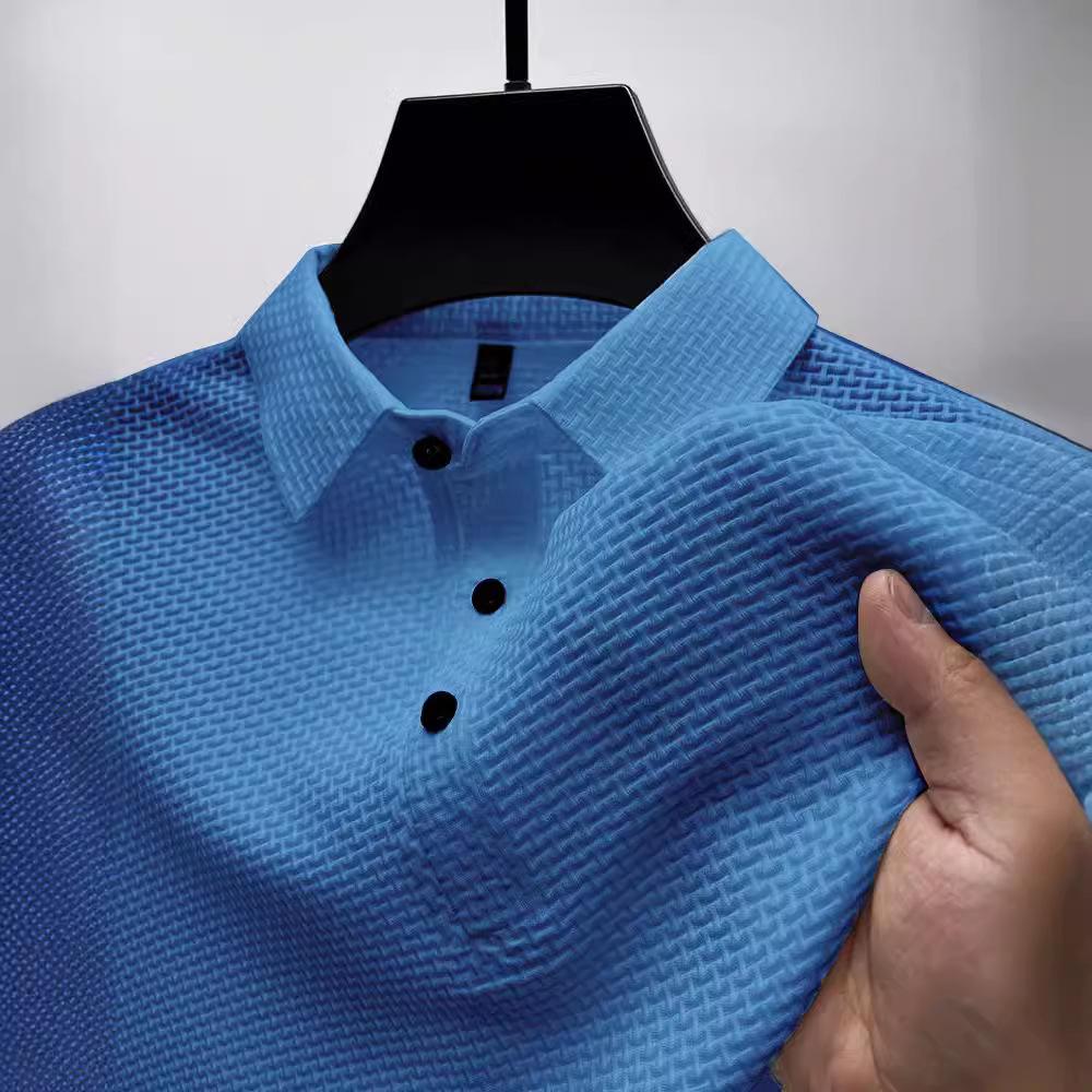 Síťované tričko s krátkým rukávem z ledového hedvábí Pánské tričko Límec Léto Jednobarevné Nové Kluzké Polo