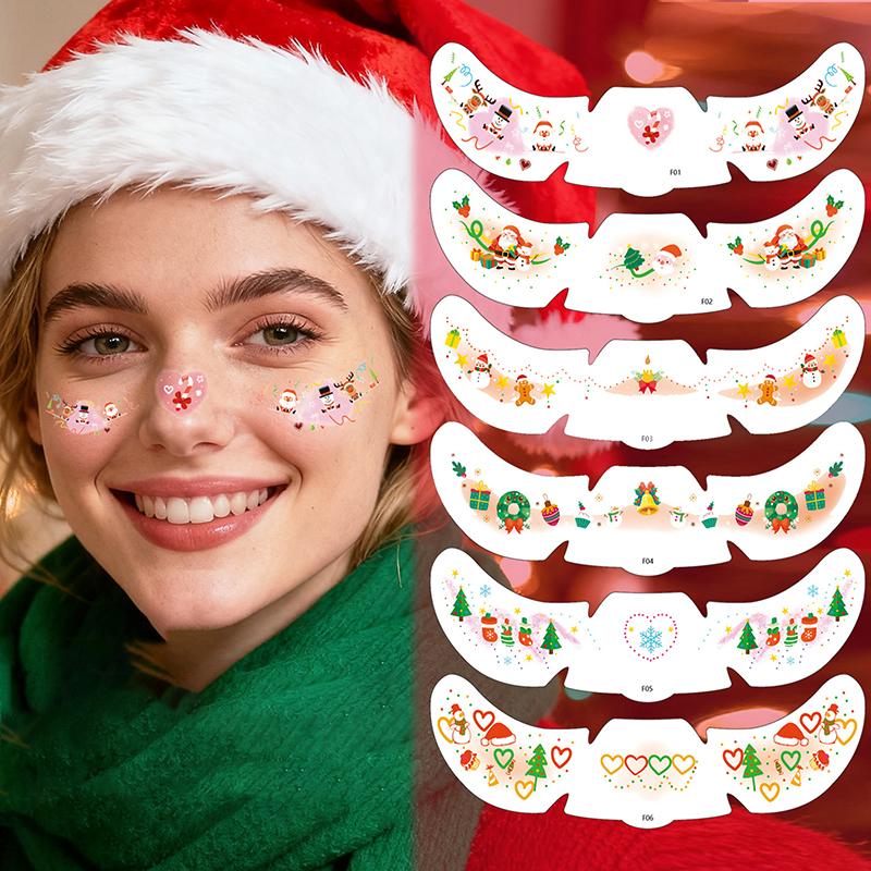 Cute Christmas Snowman Face Stickers Corner Of Eyes Temporary Body Art Tattoos Self Adhesive Sweet Colorful Party Accessories