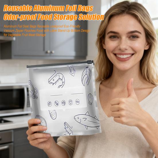 10Pcs Aluminum Foil Sealed Bags Reusable Leakproof Sealable Food Storage Bags Vacuum Zippered Pouches with Label Stand-Up Bottom