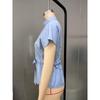 Summer Women's Chiffon Short Sleeve V-neck Button Down Shirt Elegant Casual Blouse With Waist Belt