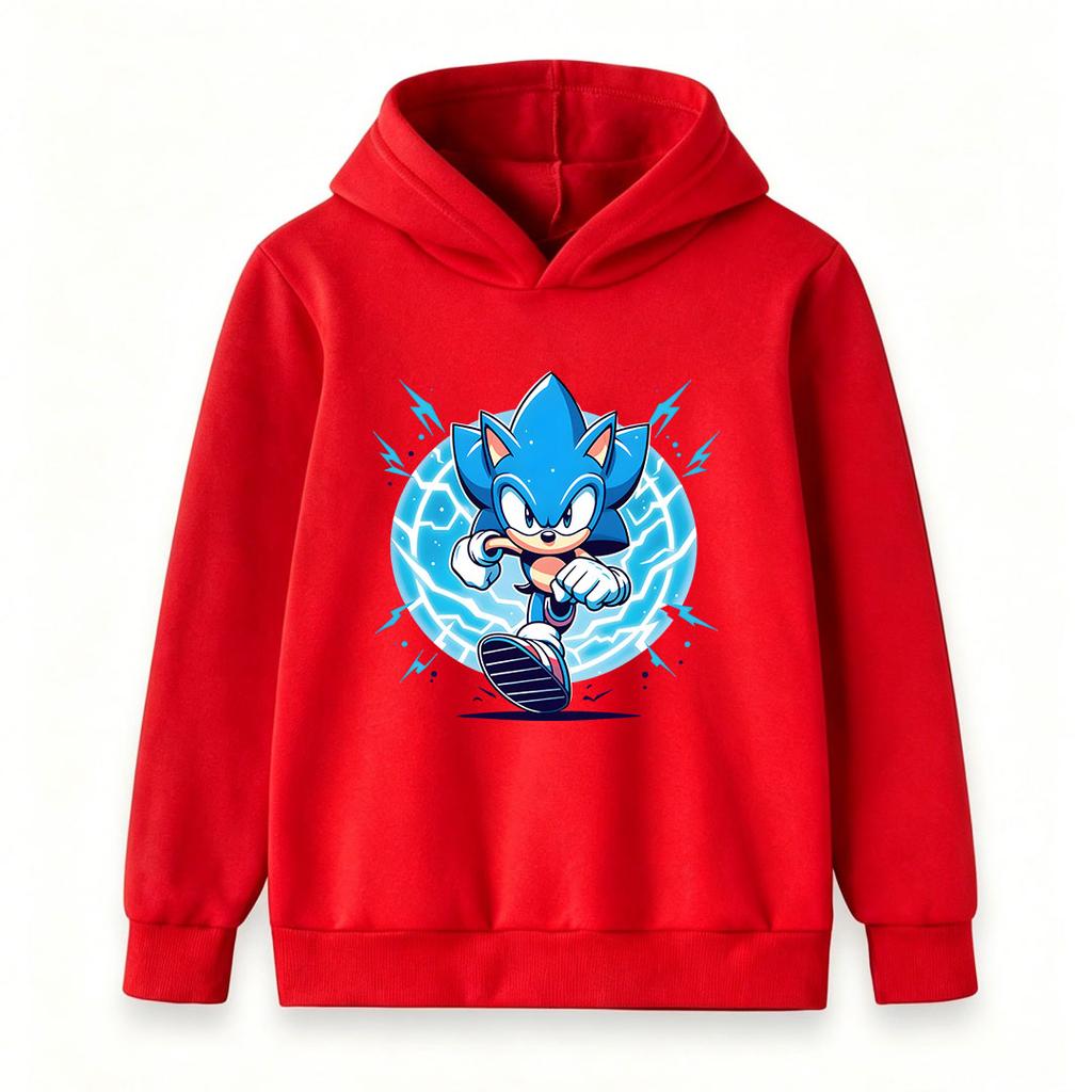 Kids Boys Girls Casual Pullover Hoodie, Cute Blue Speed Hedgehog Print Warm Lightweight Long Sleeve Hooded Sweatshirt for Daily Wear School