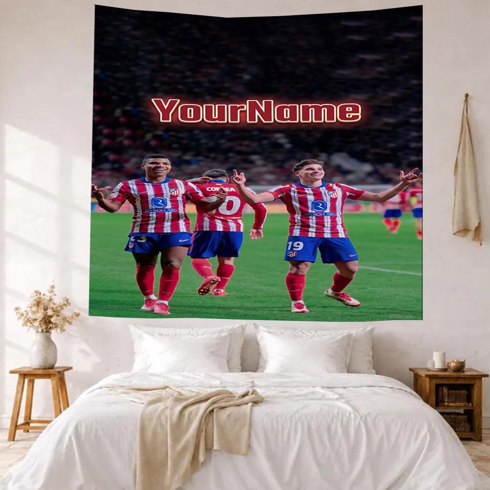 Atletico Madrid Benutzerdefinierte Wanddekoration mit Ihrem Namen Wandteppich Kunst Für Haustiermemorial Geburtstag Hochzeitsfeier Hintergrund Familien Geschenk